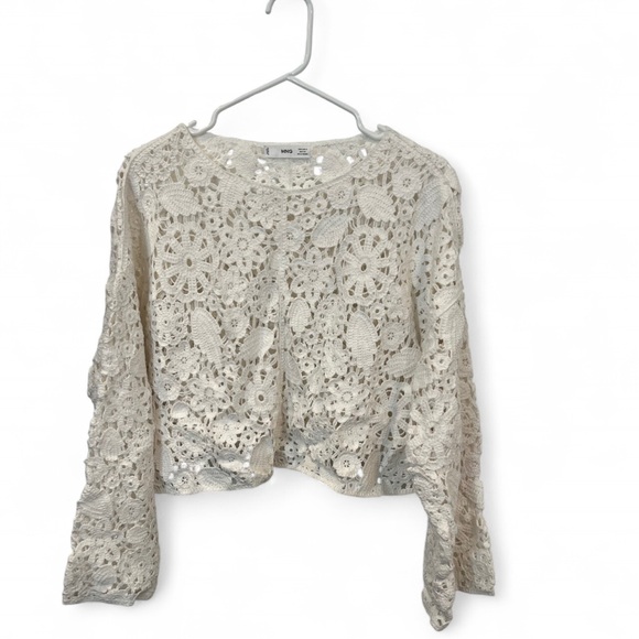 Mango Sweaters - Mango White Floral cropped crochet sweater